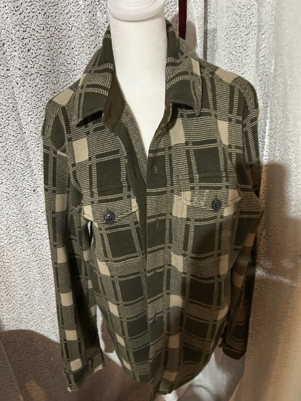Lucky Brand Olive and Cream Plaid Shacket